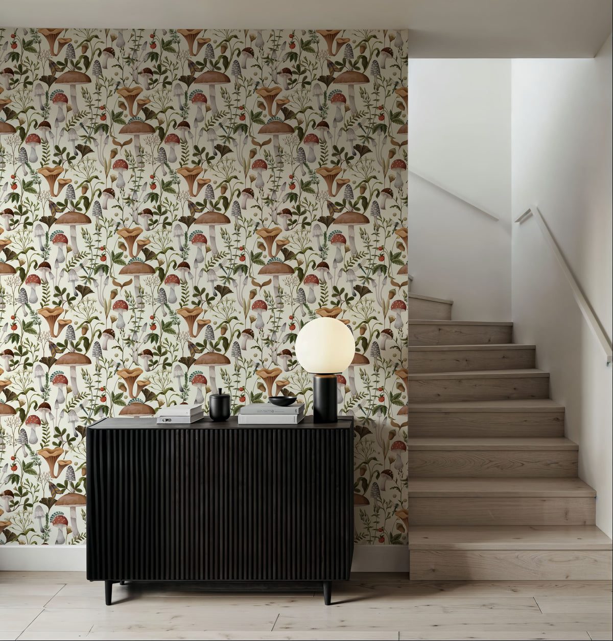 Forest Mushrooms, Light Mural Wallpaper - room preview 02
