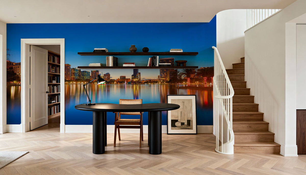 Orlando Skyline Sunset At Lake Eola Mural Wallpaper - room preview 02
