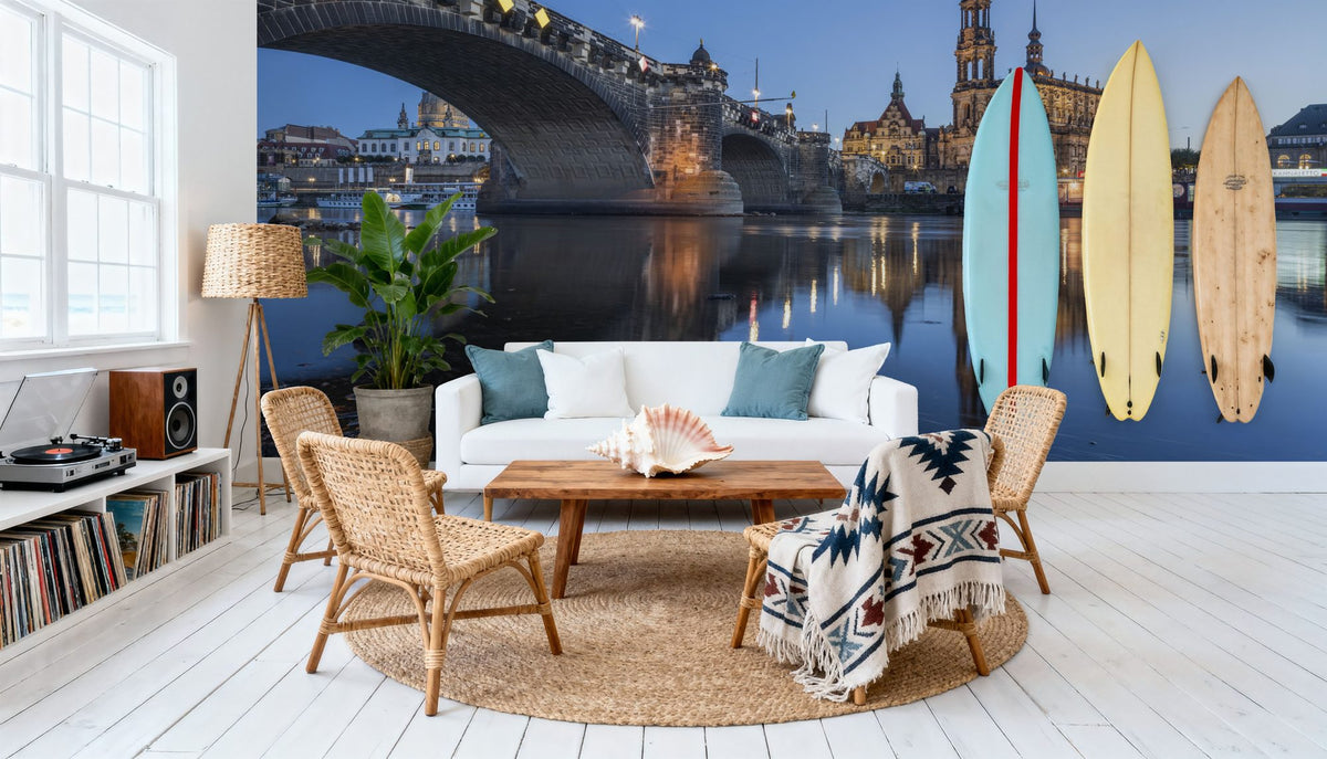 Twilight Bridge Mural Wallpaper - Blue Tone - room preview 02