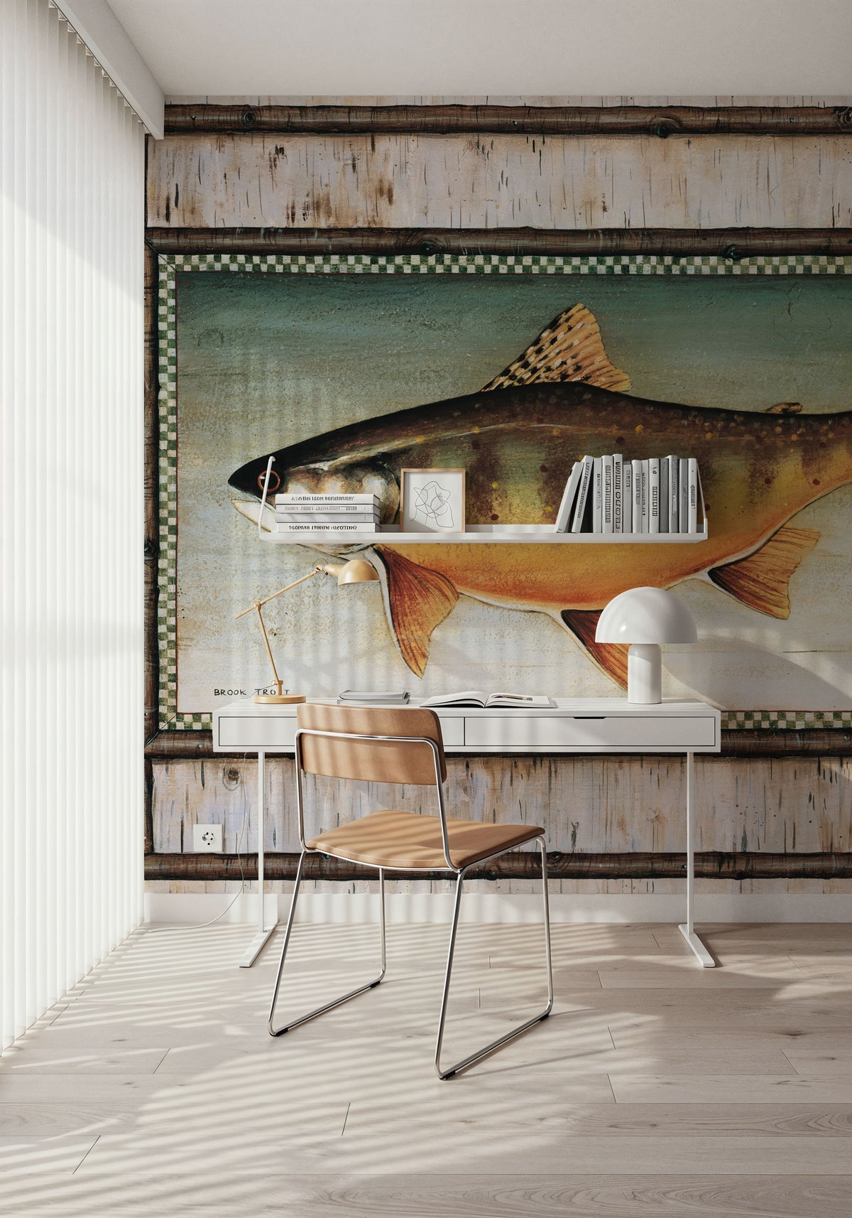 Brook Trout Birch Border Mural Wallpaper - room preview 02
