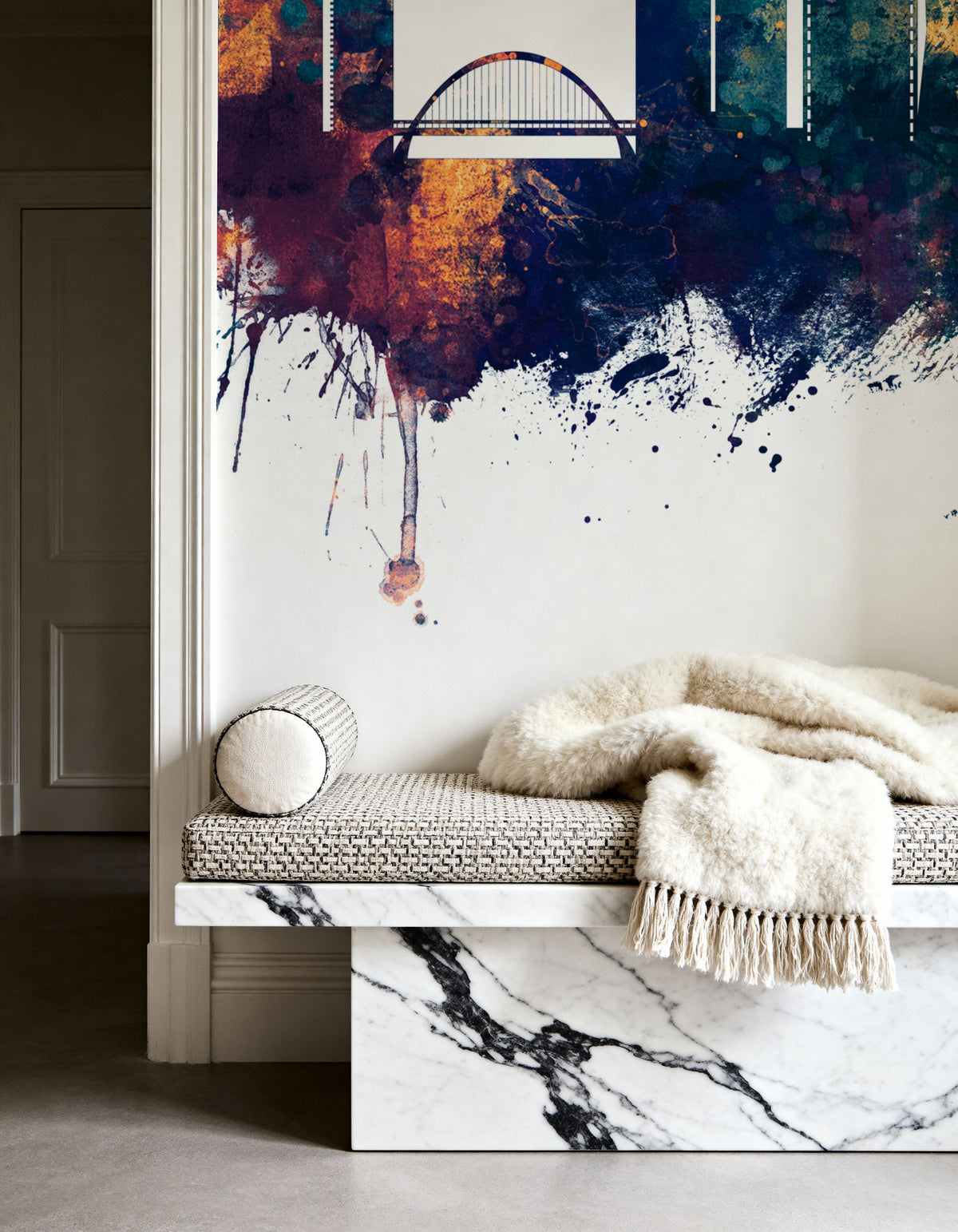 Tel Aviv Skyline Blue & Bronze Mural Wallpaper - room preview 02