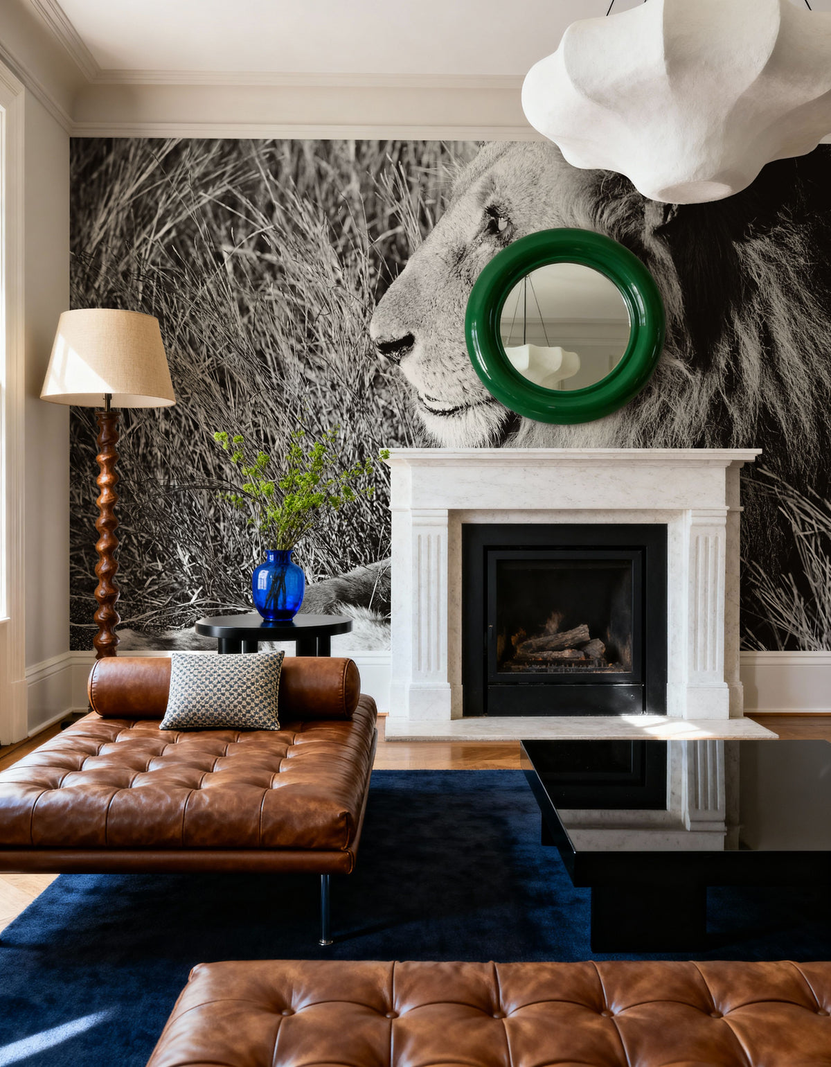Golden Old Lion Square BW Mural Wallpaper - room preview 02