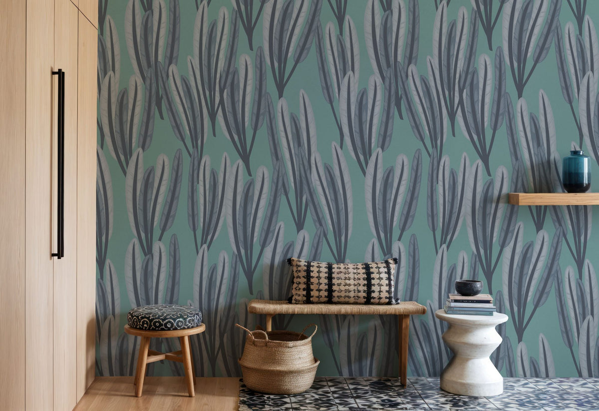 Palm on Green Mural Wallpaper - room preview 02