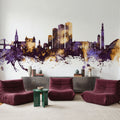 Grenoble Skyline Purple & Gold Mural Wallpaper - room preview 02