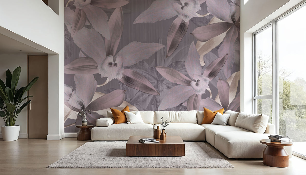 Big Orchids Purple Mural Wallpaper - room preview 02