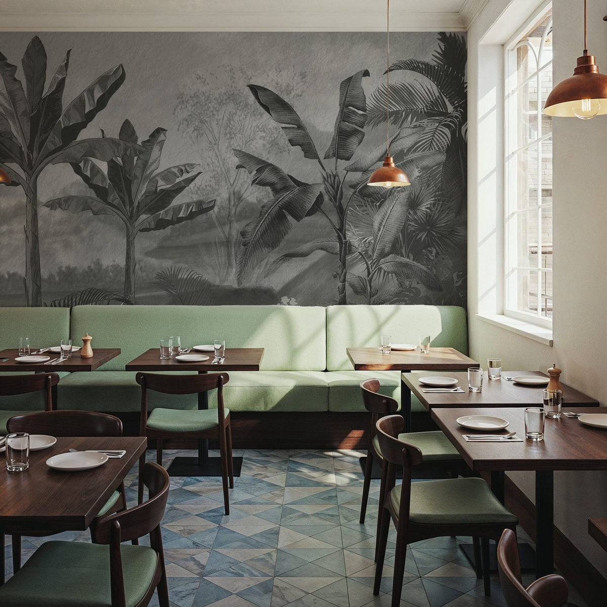 Tropical Banan Plant Sketch Mural Wallpaper - room preview 02