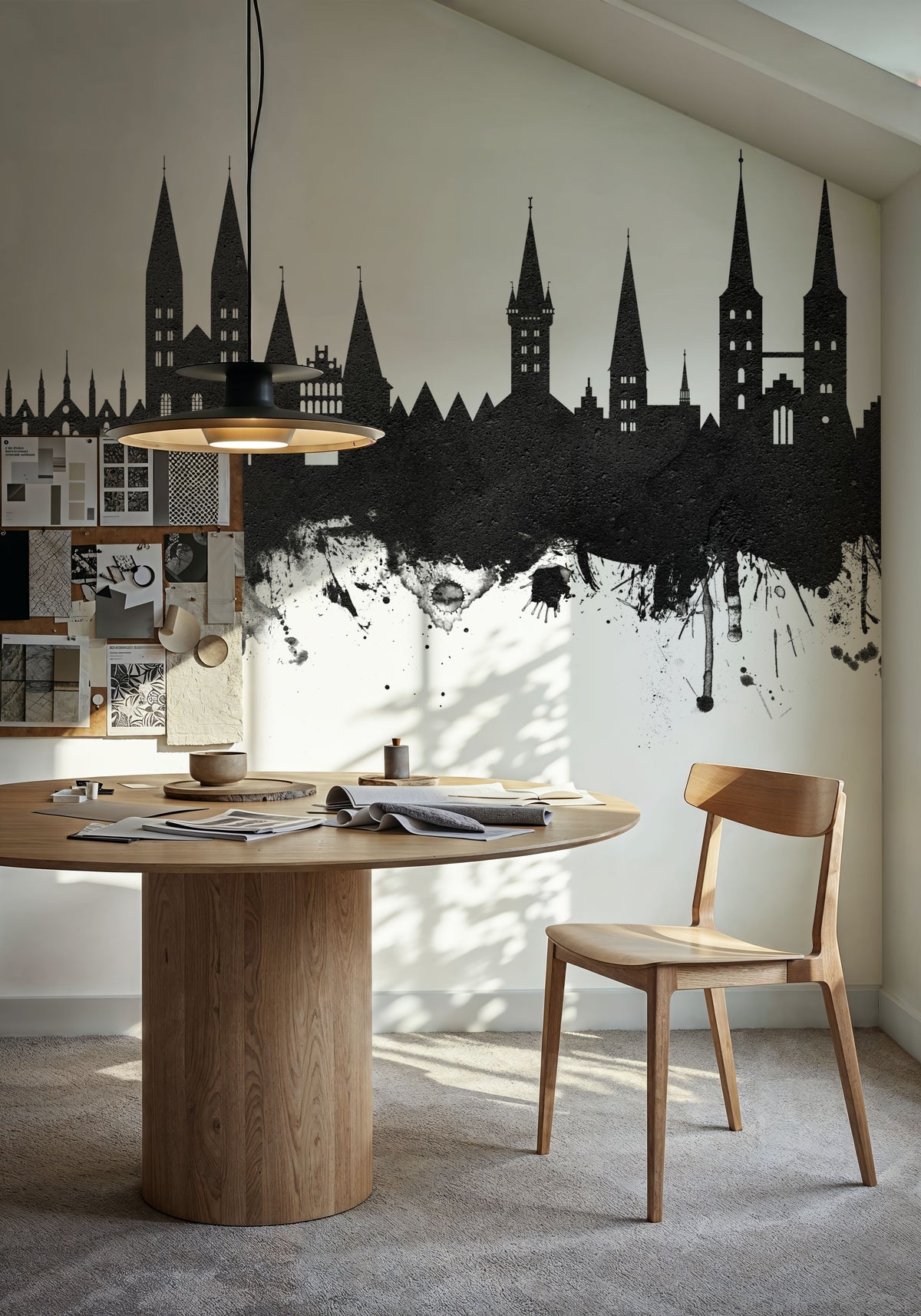Lubeck Germany Skyline Black & White Mural Wallpaper - room preview 02
