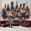 Watercolor Skyline Barcelona II Mural Wallpaper - room preview 02
