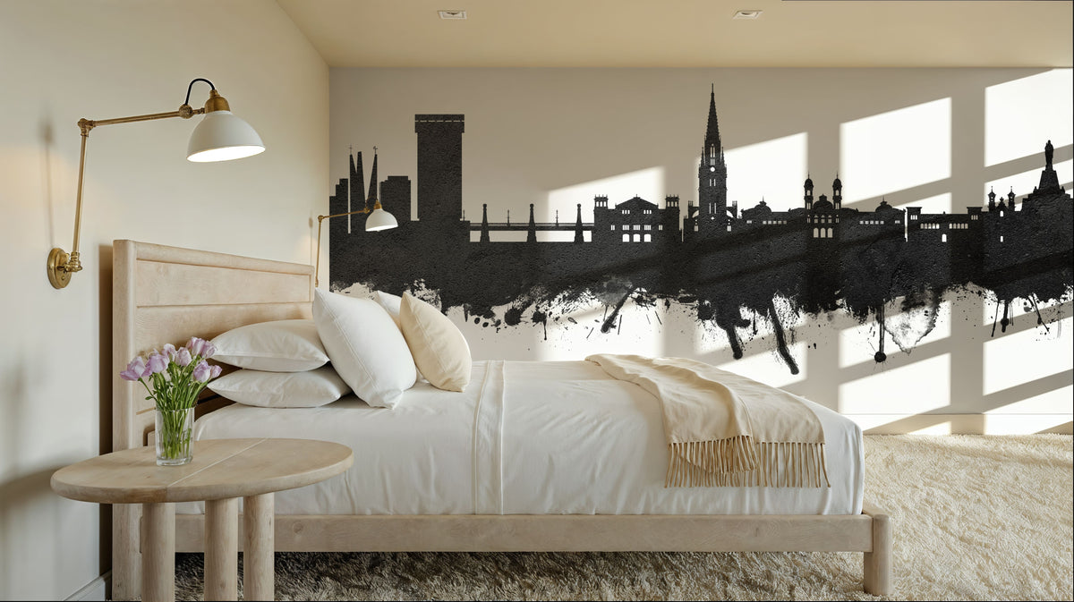San Sebastian Spain Skyline Black & White Mural Wallpaper - room preview 02