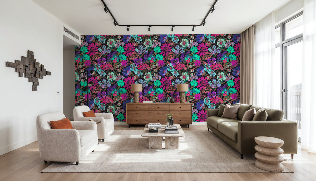 Meadow in Oil Pastel, Cerise Mural Wallpaper - room preview 02
