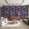Meadow in Oil Pastel, Cerise Mural Wallpaper - room preview 02