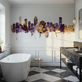 Montreal Canada Skyline Purple & Gold Mural Wallpaper - room preview 02
