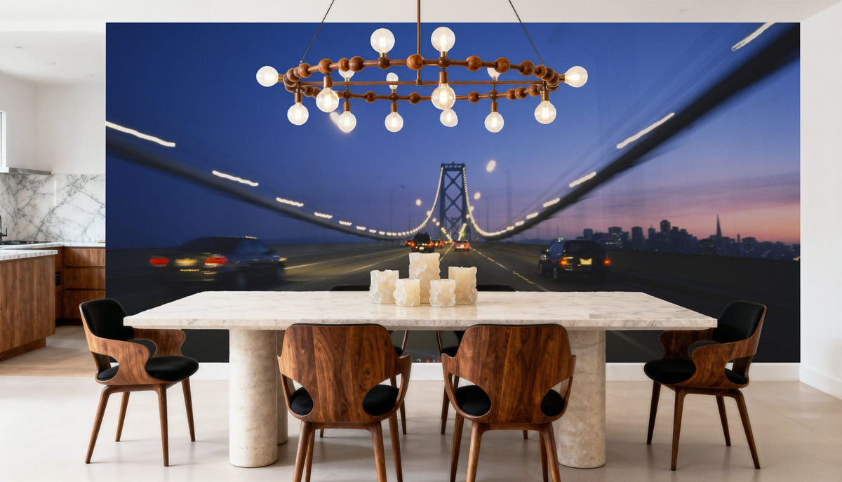 Twilight Bridge Crossing Mural Wallpaper - room preview 02