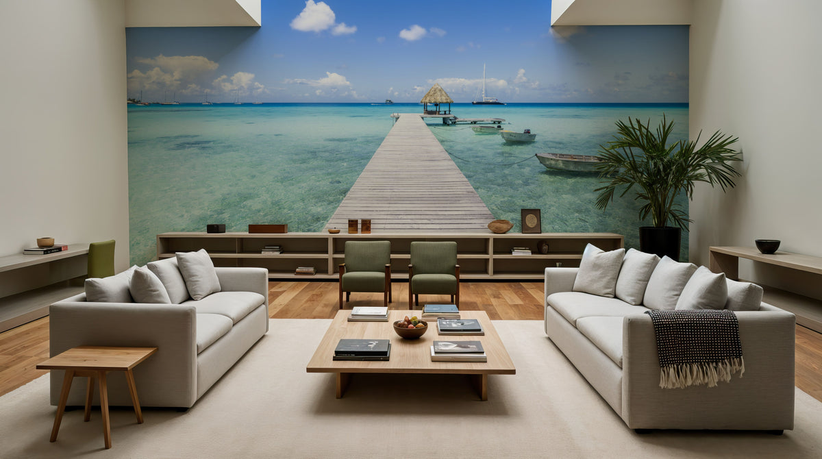 Wooden Pier Mural Wallpaper - Blue Tone - room preview 02