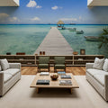 Wooden Pier Mural Wallpaper - Blue Tone - room preview 02
