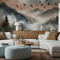 Mystic Mountains Veiled in Morning Mist Mural Wallpaper - room preview 02