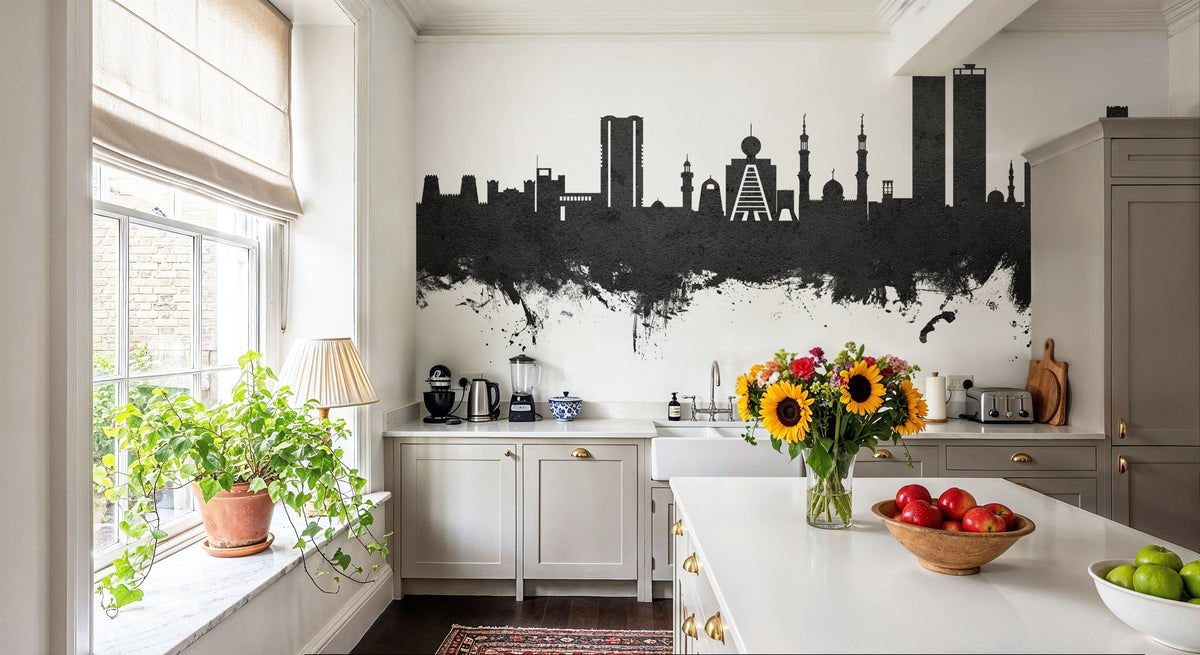 Ras Al Khaimah Skyline Black & White Mural Wallpaper - room preview 02