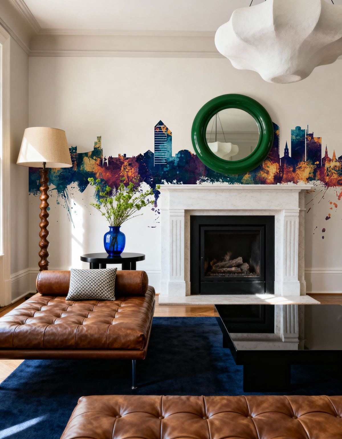 Tallahassee Florida Skyline Blue & Bronze Mural Wallpaper - room preview 02