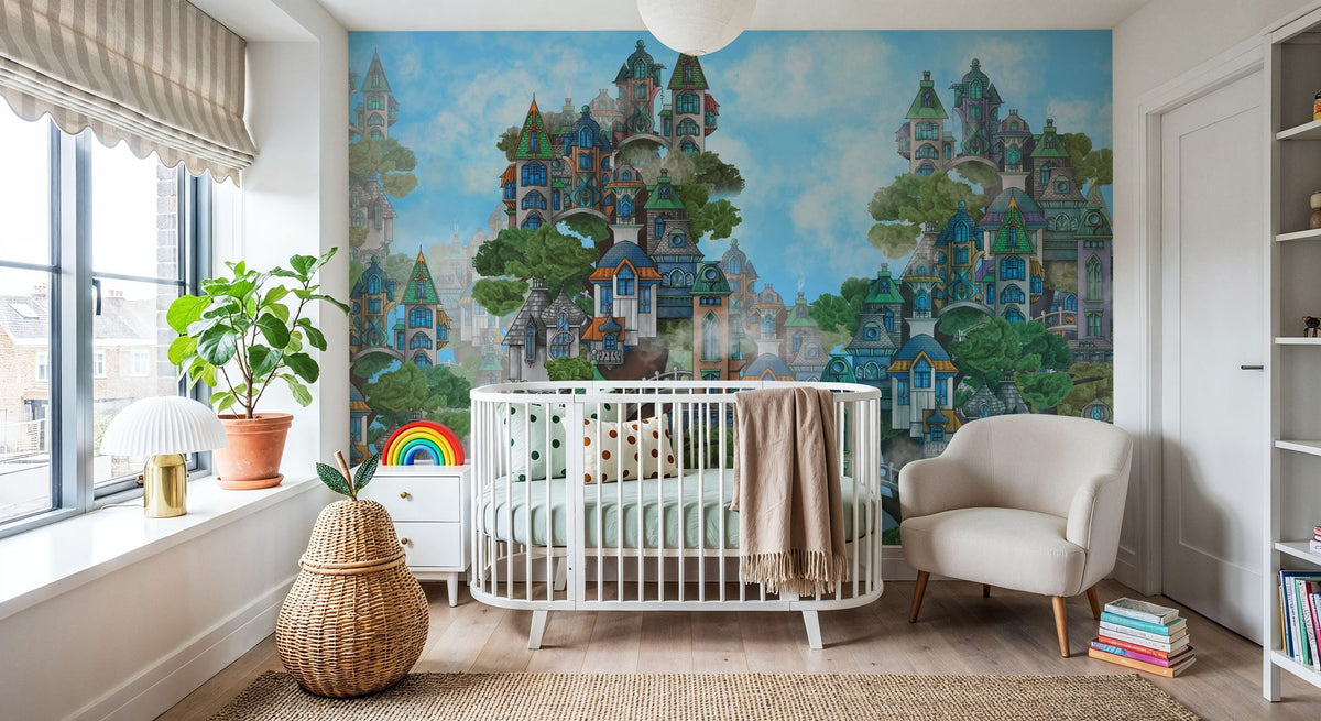 Treehouse Neighborhood Bright Mural Wallpaper - room preview 02