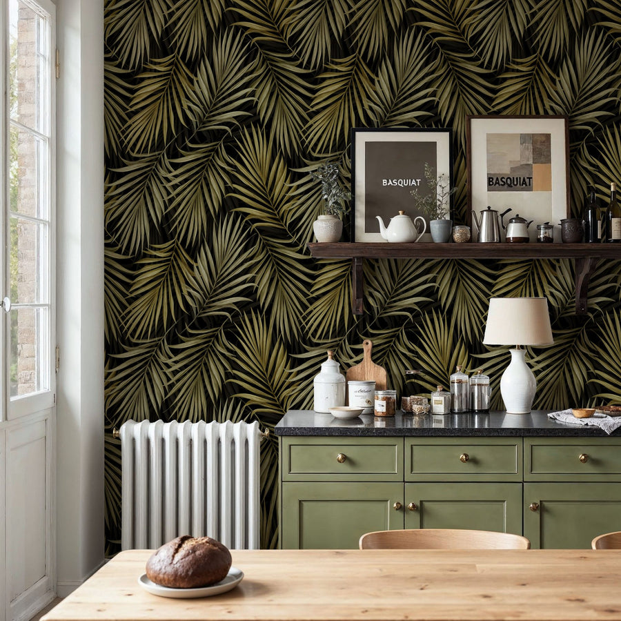 Palm Leaf Wallpaper Mural – Tropical Wall Mural – Bright Palms Pattern, Yellow