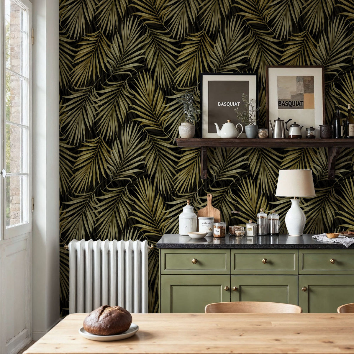 Bright Palms Pattern, Yellow Mural Wallpaper - room preview 02