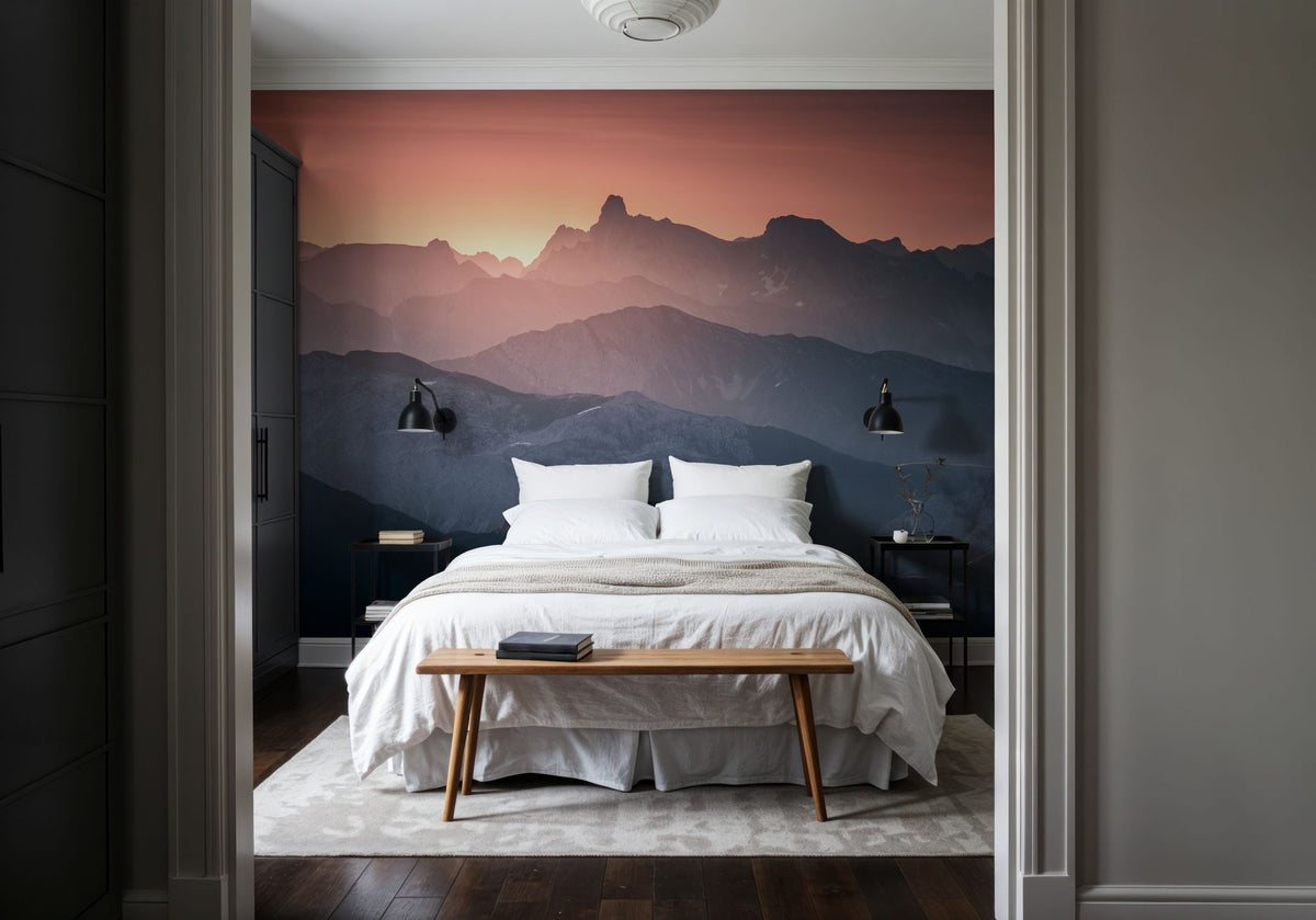 Layered Mountains Mural Wallpaper - Neutral Tone - room preview 02