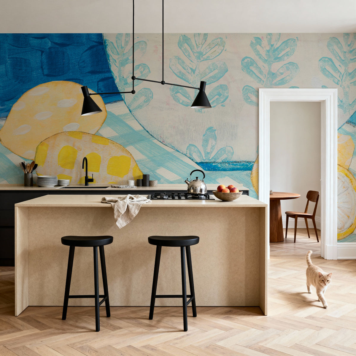 Tablescape Lemons Mural Wallpaper - room preview 02