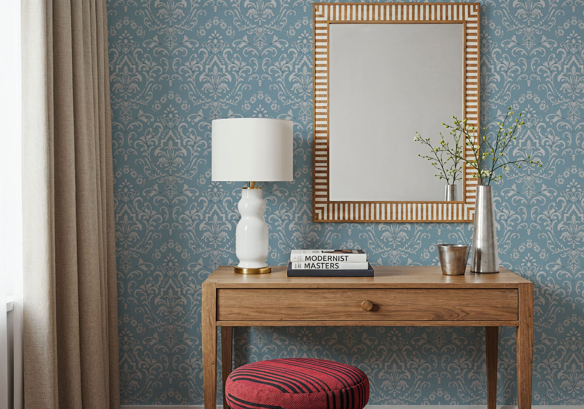 Ludovici Pattern, French Blue Mural Wallpaper - room preview 02