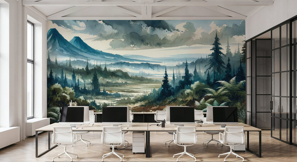 Misty Mountain Valley Landscape Mural Wallpaper - room preview 02