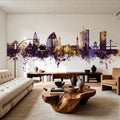 Khartoum Sudan Skyline Purple & Gold Mural Wallpaper - room preview 02