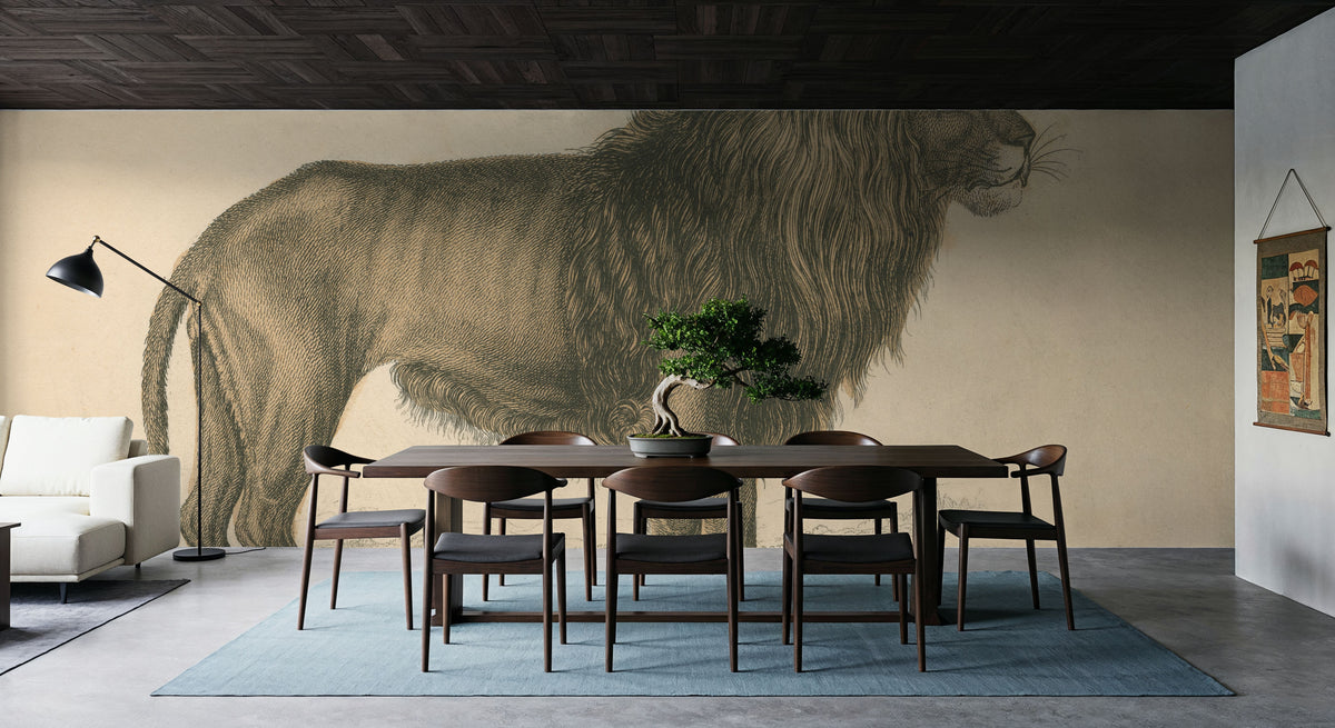 Vintage Lion Mural Wallpaper - room preview 02