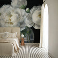 White Peonies in Glass Mural Wallpaper - room preview 02