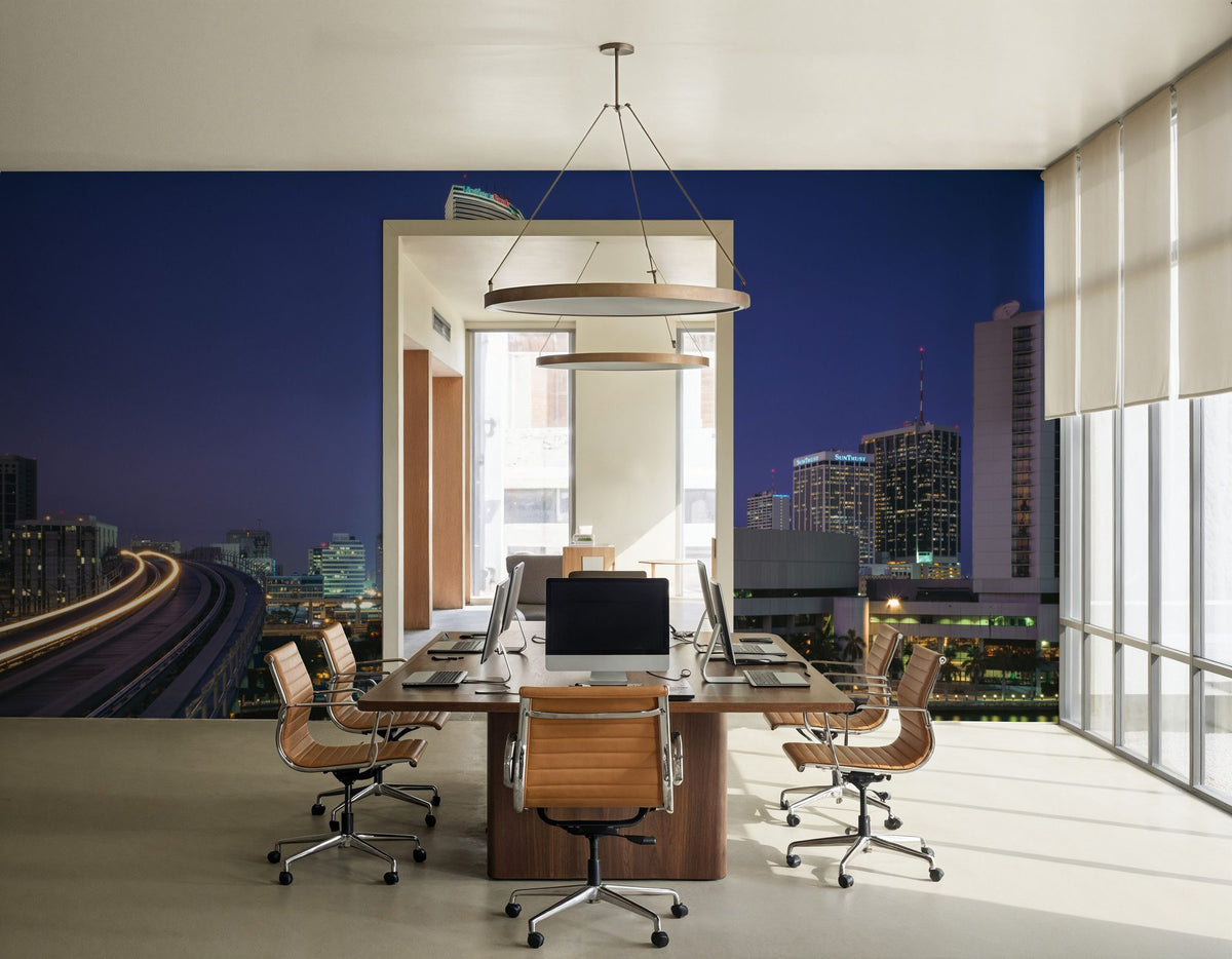 Deep Blue Twilight Metropolis Mural Wallpaper - room preview 02