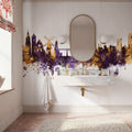 Scarborough England Skyline Purple & Gold Mural Wallpaper - room preview 02