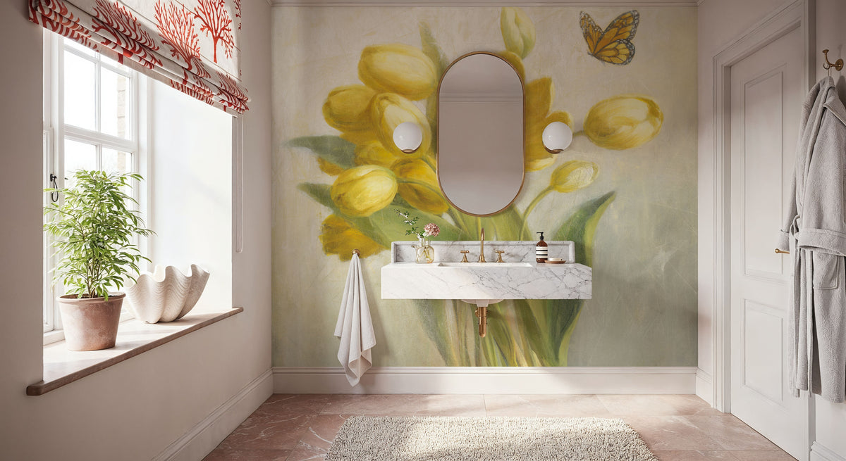 Yellow French Tulips Mural Wallpaper - room preview 02