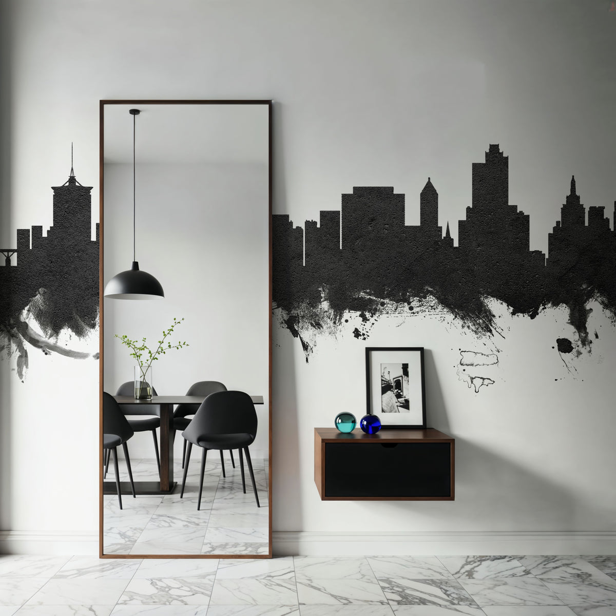 Tulsa Oklahoma Skyline Black & White Mural Wallpaper - room preview 02