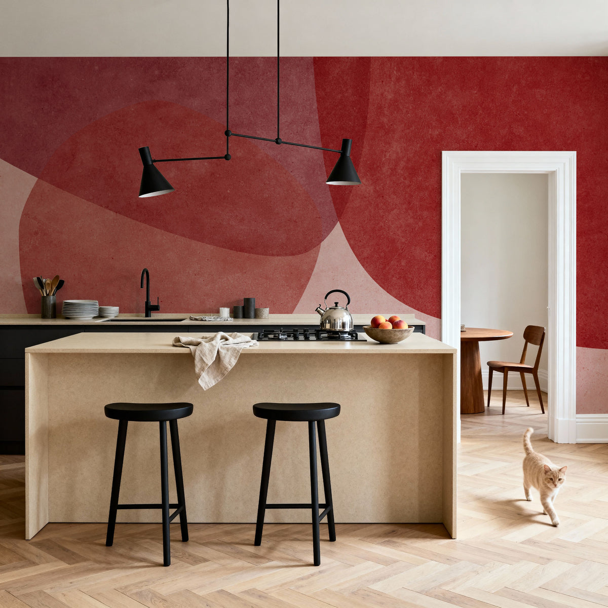 Embracing Shapes, Cherry Red Mural Wallpaper - room preview 02