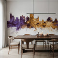 Jackson Mississippi Skyline Purple & Gold Mural Wallpaper - room preview 02