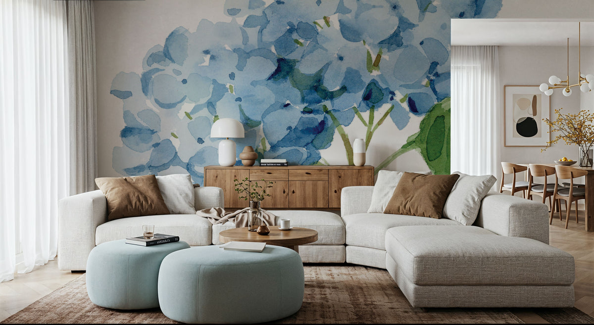 Blue Hydrangea I Mural Wallpaper - room preview 02