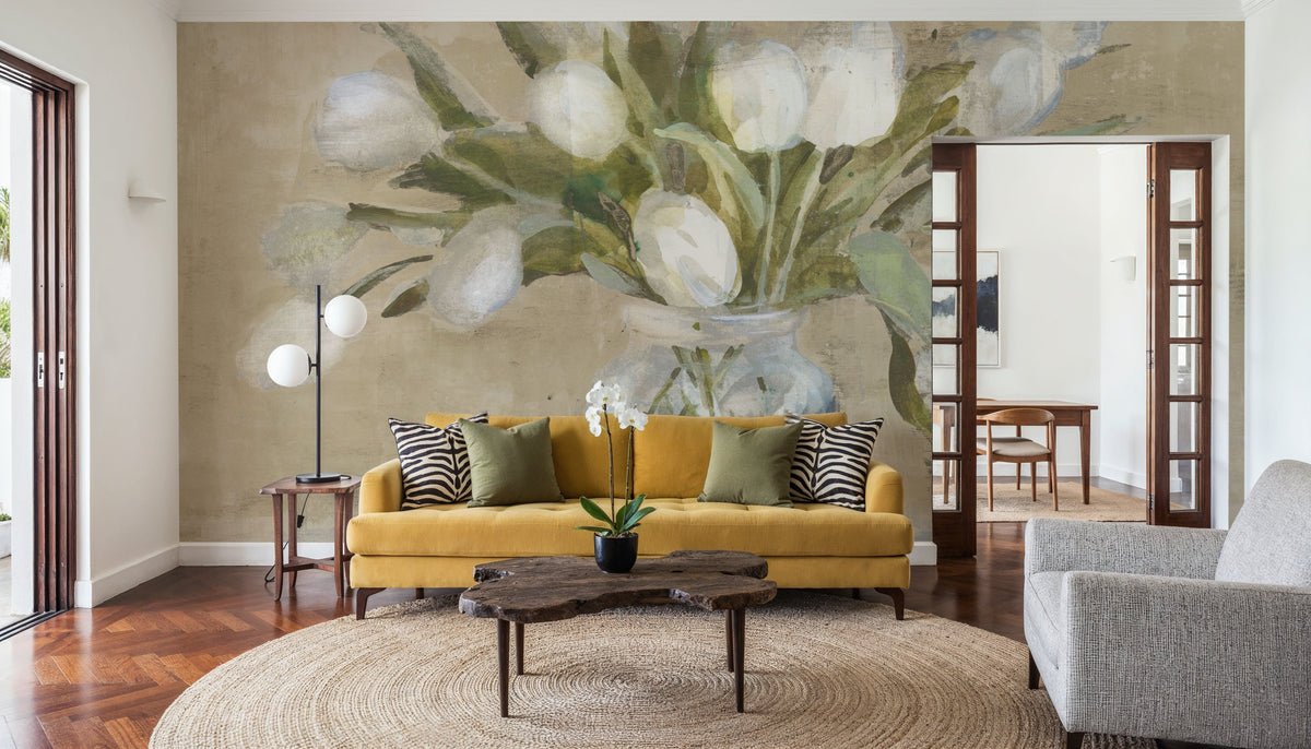 April Tulips Neutral Mural Wallpaper - room preview 02
