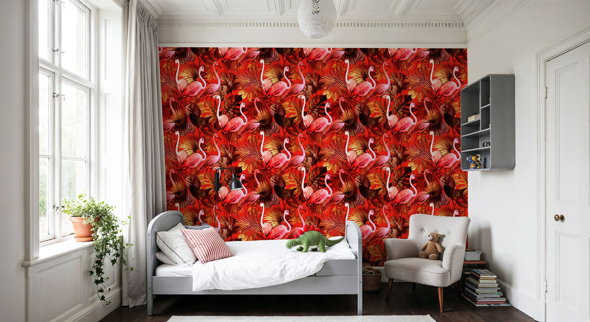 Tropical Flamingo Mural Wallpaper - room preview 02