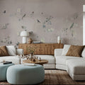 Birds in the Garden Light Gray Mural Wallpaper - room preview 02