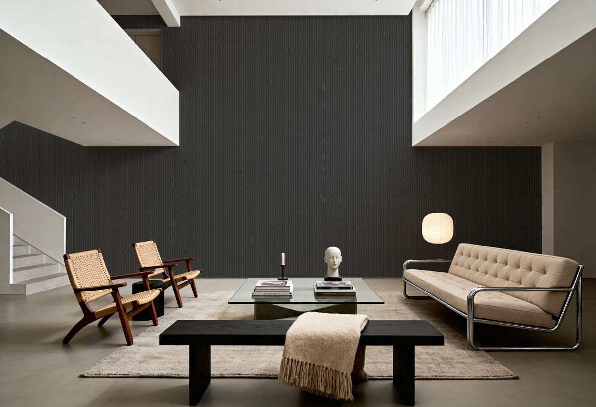 Tailor's Pin Stripe, Graphite Mural Wallpaper - room preview 02