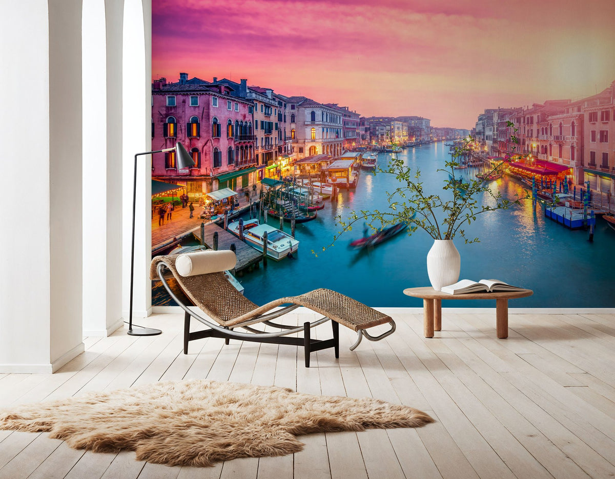 Grand Canal Sunset Pink Mural Wallpaper - room preview 02