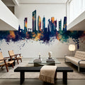 Kuwait City Skyline Blue & Bronze Mural Wallpaper - room preview 02