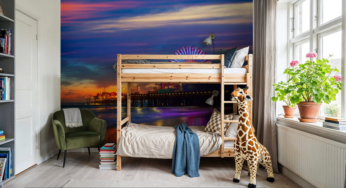 Santa Monica Pier Sunset Purple Mural Wallpaper - room preview 02