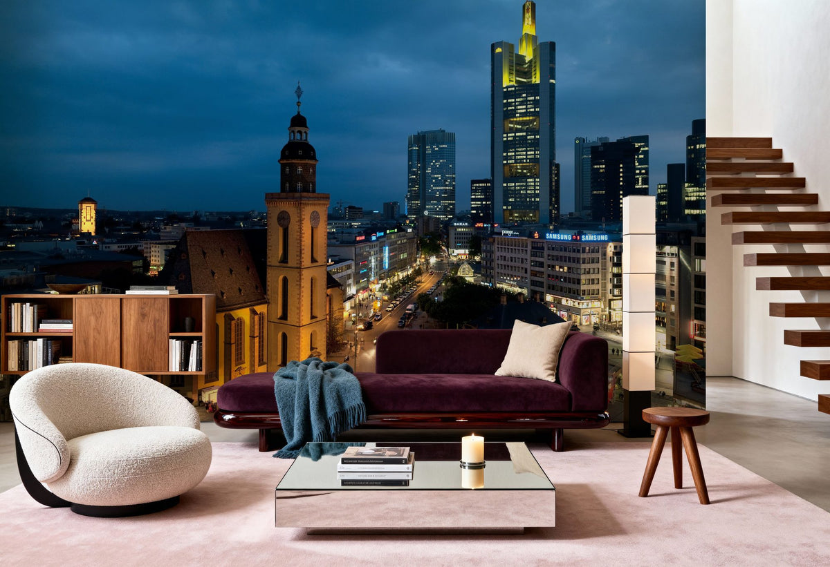 Sky Blue Twilight Metropolis Mural Wallpaper - room preview 02