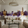 Hong Kong Skyline Purple & Gold Mural Wallpaper - room preview 02
