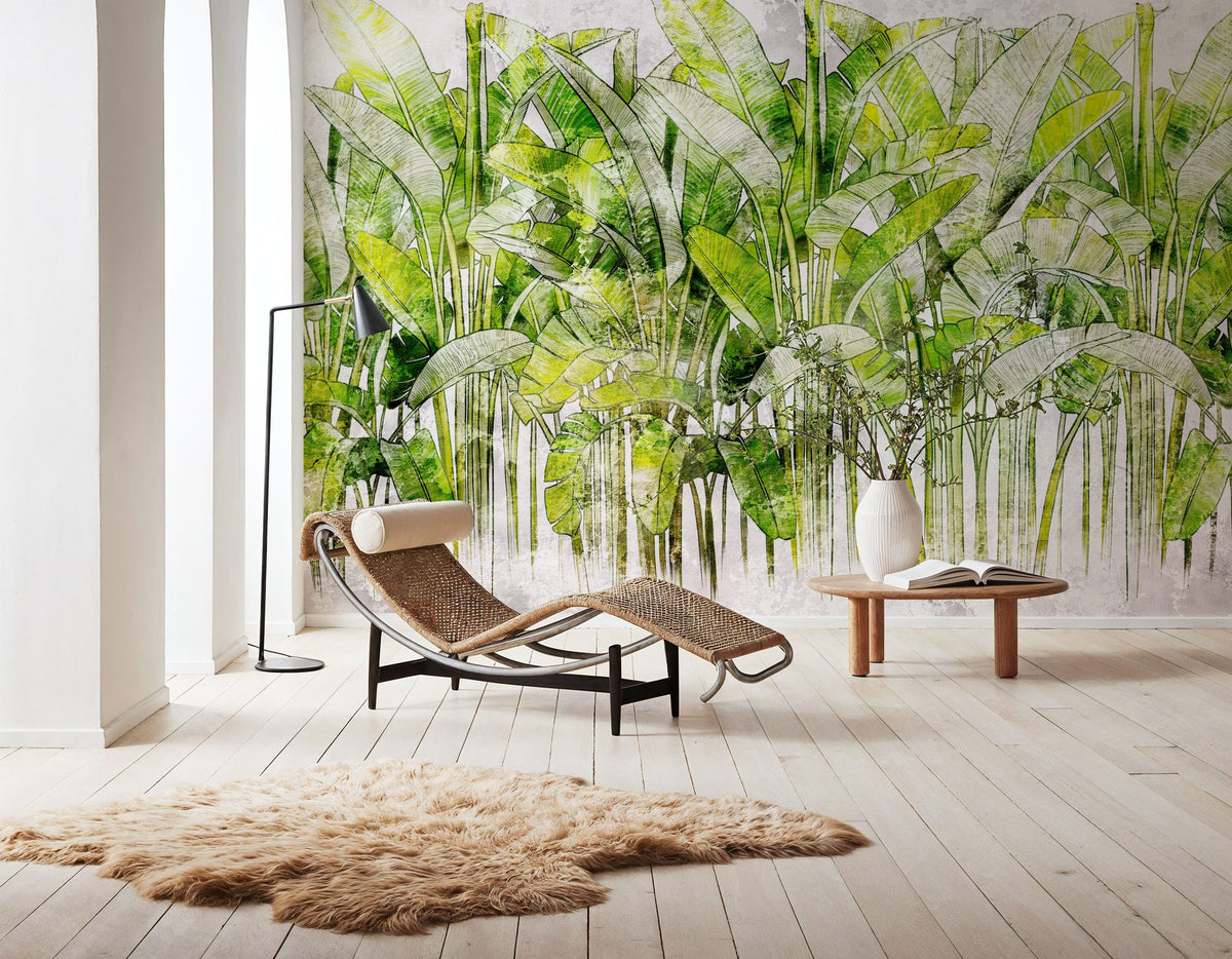 Wild Green Leaves Mural Wallpaper - room preview 02