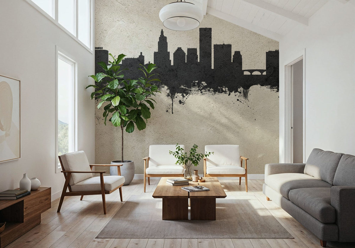 Providence Rhode Island Skyline Concrete Mural Wallpaper - room preview 02